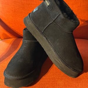 Juicy Couture Black Faux Suede Platform Ankle Boots with Logo Bow